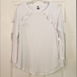White Ruffle Long Sleeved Tee